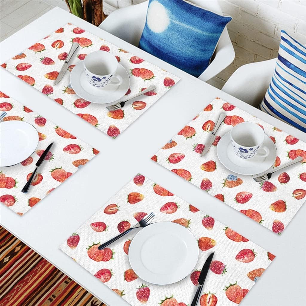 Strawberry Fruits Pattern Table Mat Kitchen Decoration Placemat Table Napkin for Wedding Dining Accessories Table Mat (Color : D, Size : 6 PCS)