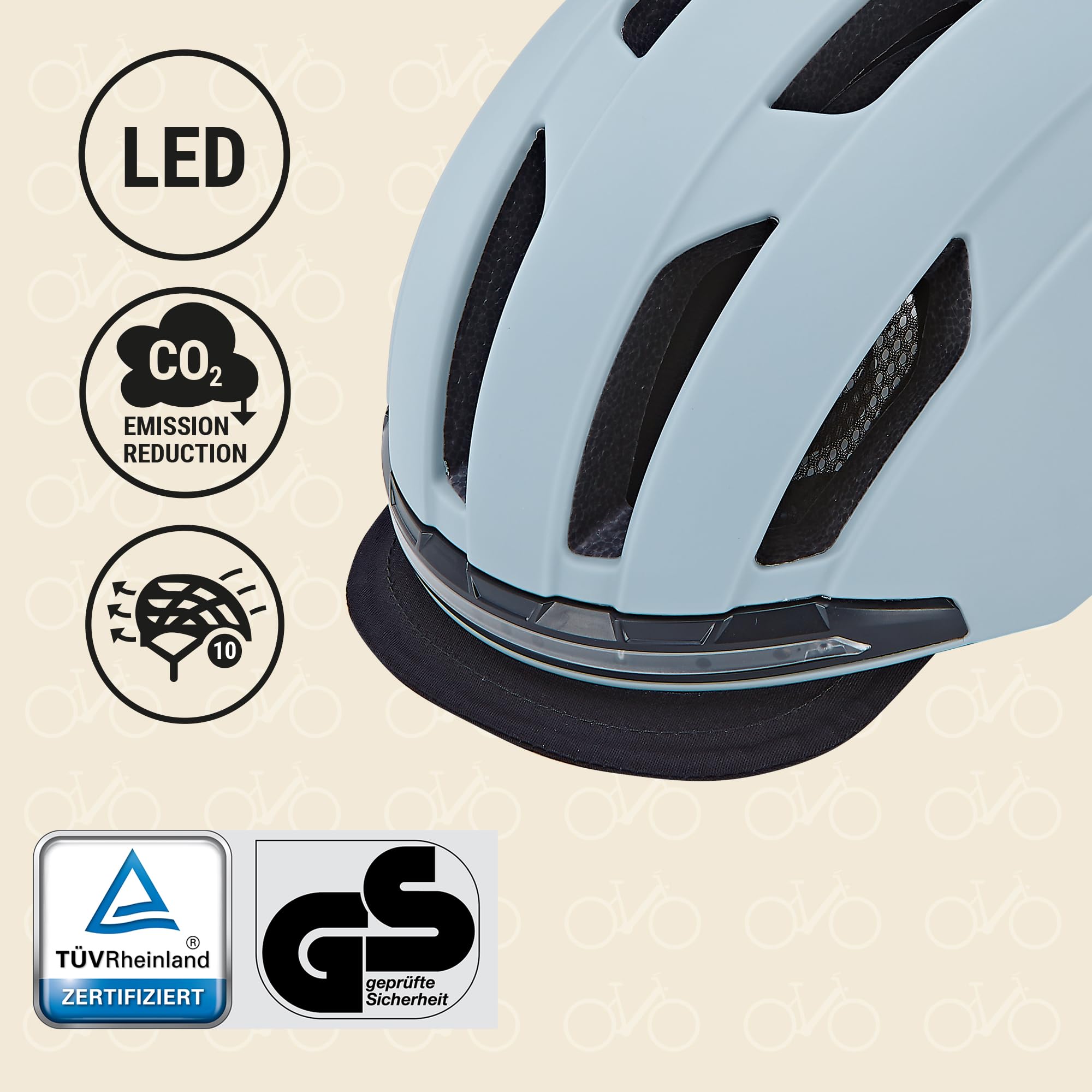 Prophete E-Bike Helm ECO Urban Fahrradhelm, Inmold Technologie, LED-Licht vorne und hinten (360° Sichtbarkeit), Anzeigesignale per Fernbedienung möglich