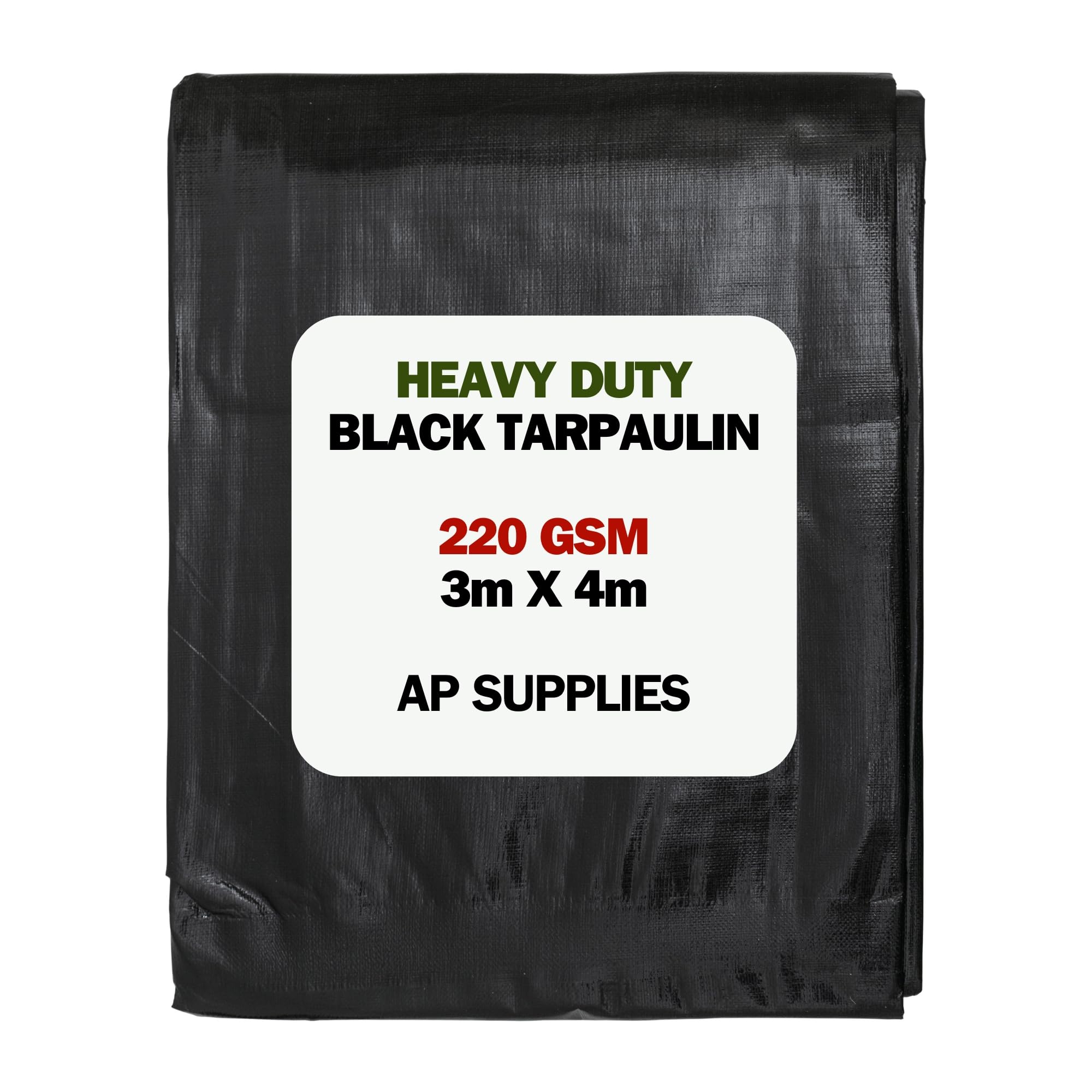 AP Supplies Black Tarpaulin 220gsm 3m x 4m – Waterproof Cover with Reinforced Edges & Rust-Resistant Eyelets – Durable Polyethylene Outdoor Sheet for Construction, Garden & Camping