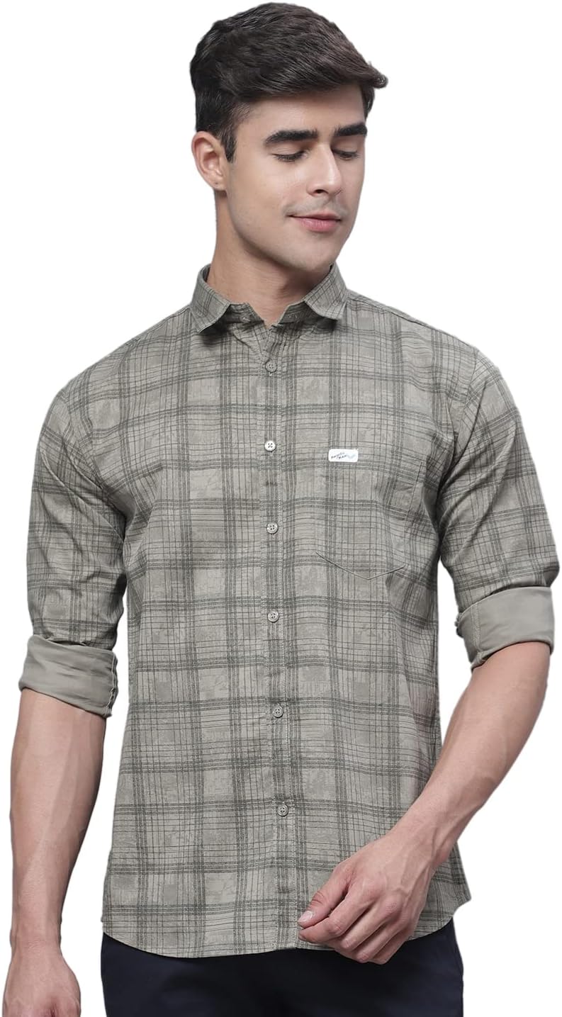 Cotton Checkered Slim Fit Casual Shirt For Men