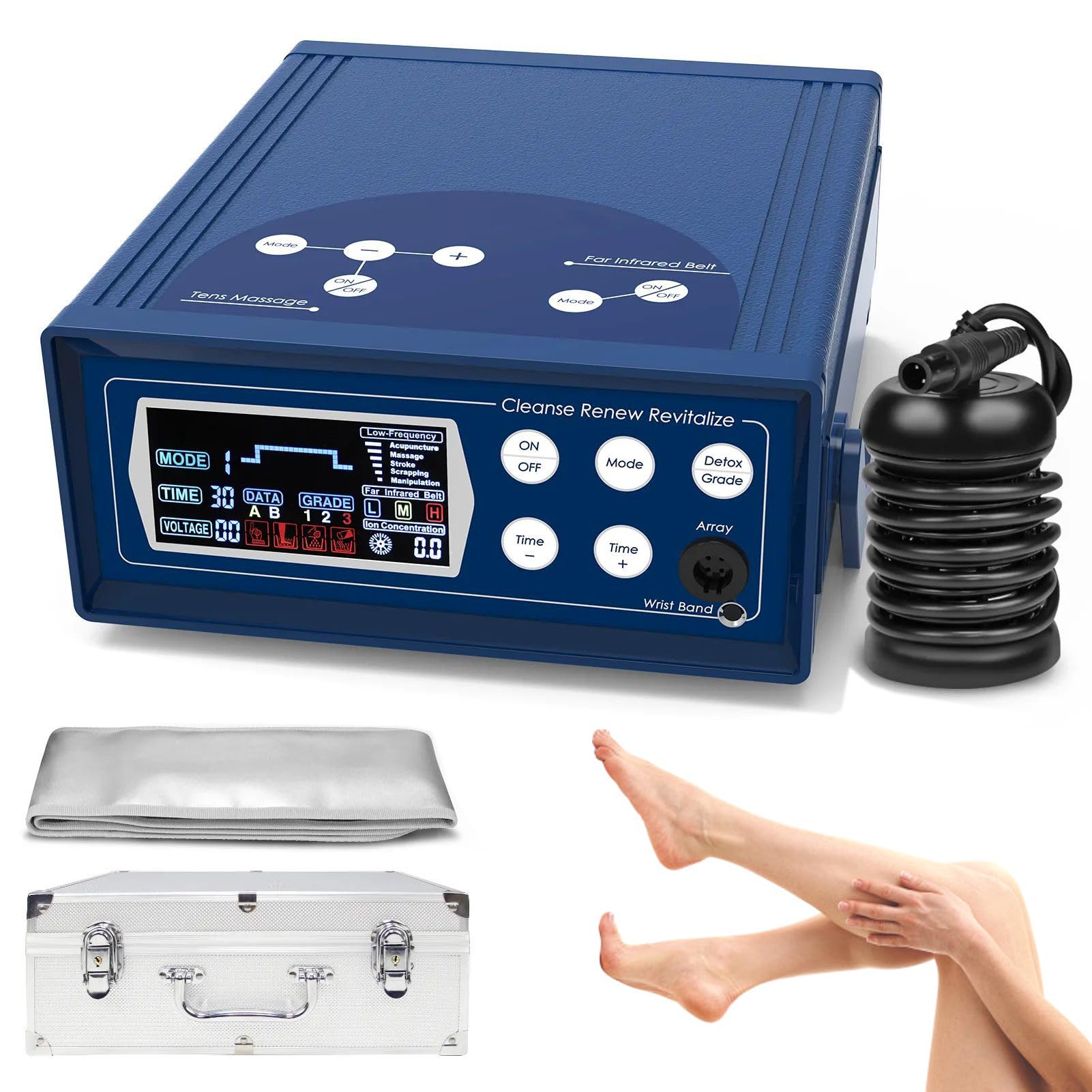 Bain de pieds ionique contre les jambes lourdes avec ceinture chauffante et écran LCD