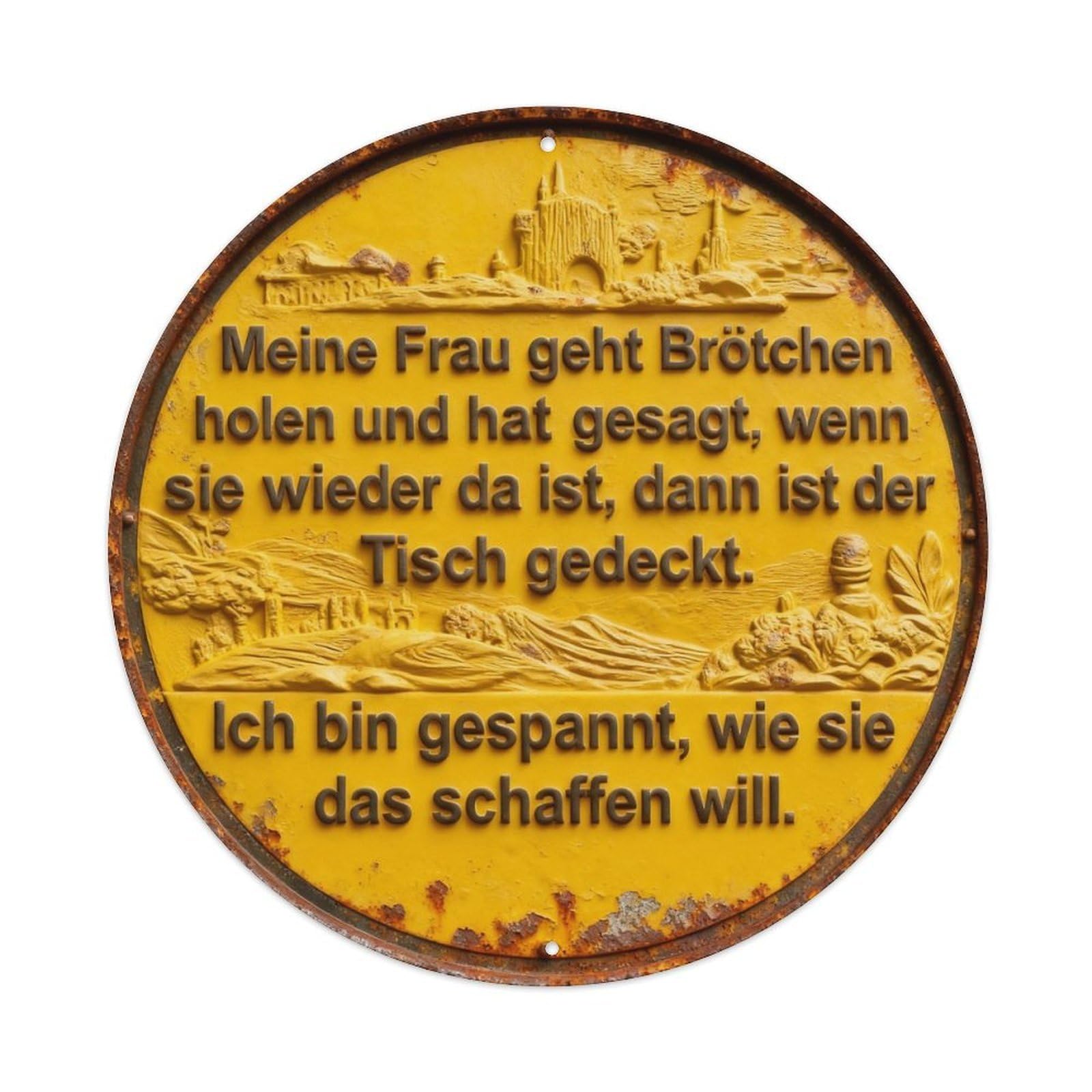Yellow Background Black Text Humor Sign Round Metal Tin Sign Vintage Wall Decor, Bar Garage Cafe Kitchen Home Wall Art Poster 8x8inches