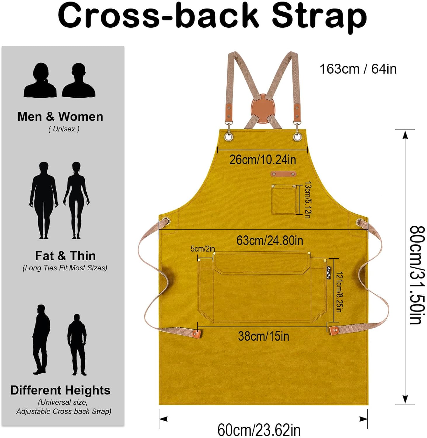 Chef Apron for Men Women with Gift Box Pack, Cross Back Apron with Pockets for Kitchen Cooking Baking Artist Painting, Cotton Canvas Work Aprons for Shop, Garden, Restaurant, Cafe (Yellow, M to XXL) - Image 4
