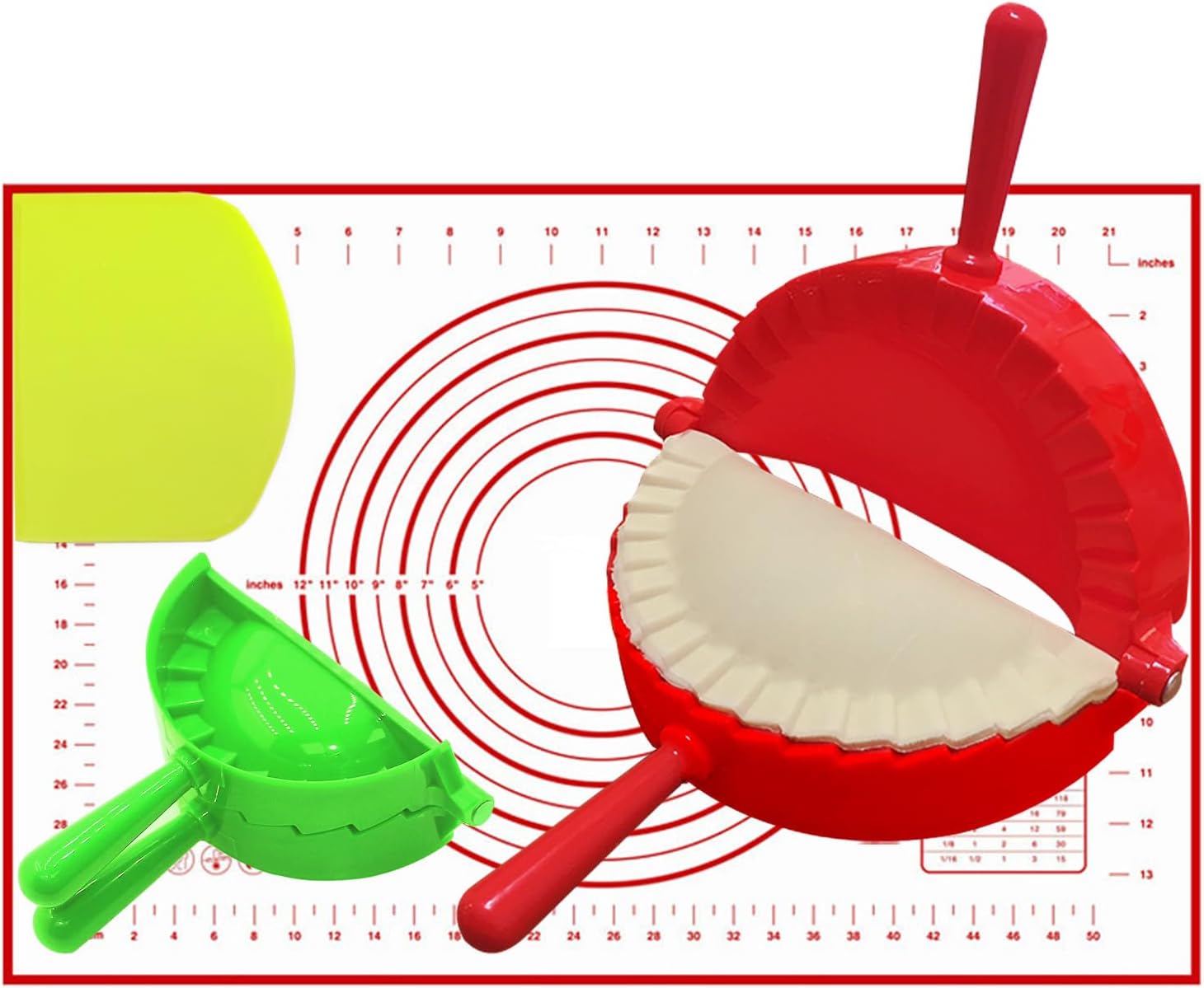 Dumpling Maker, Empanada Maker Press Set 2 Sizes (6"+3.74") with Large Non Stick Pastry Mat and Dough Cut for Dumplings, Potstickers, Empanadas, Jamaican Beef Patties