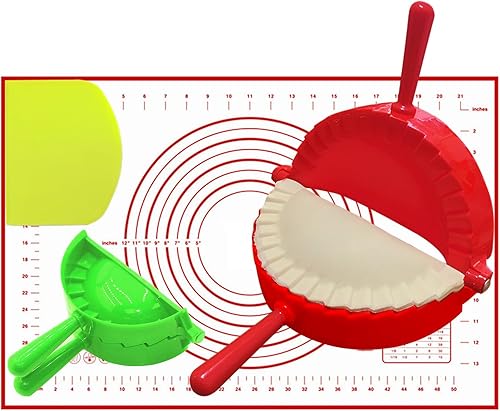 Empanada Maker - Juego de prensa para hacer albóndigas, 2 tamaños (6 pulgadas + 3.74 pulgadas) con alfombrilla de pastelería antiadherente grande y