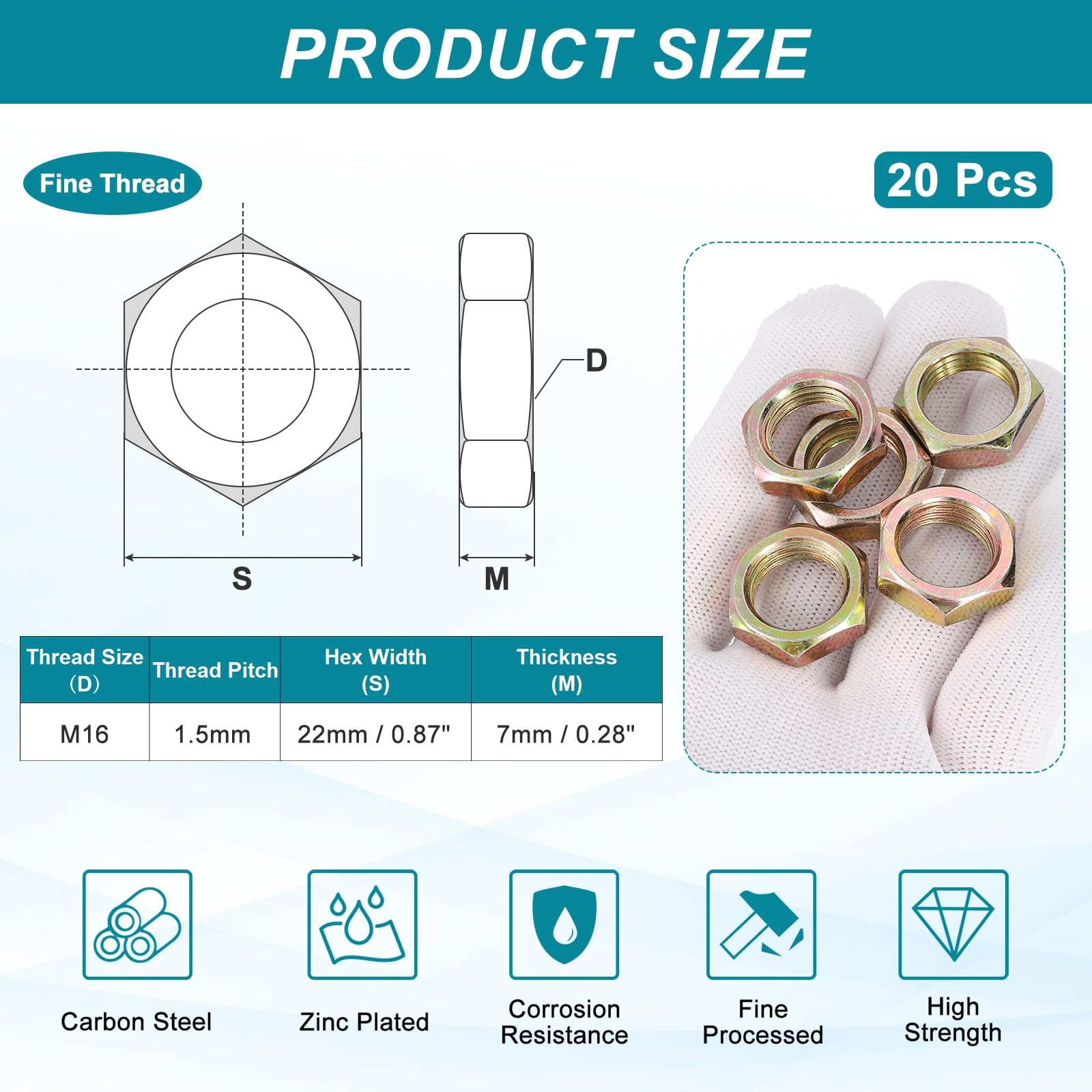 PATIKIL M16x1.5x7mm Steel Hex Nuts - Image 2