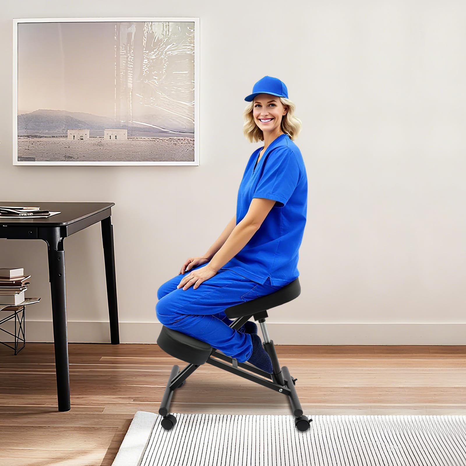 Silla ergonómica para la rodilla, taburete ajustable en negro, silla ortopédica correctora de postura, silla ortopédica para la rodilla para el hogar y la oficina, capacidad de carga: 100