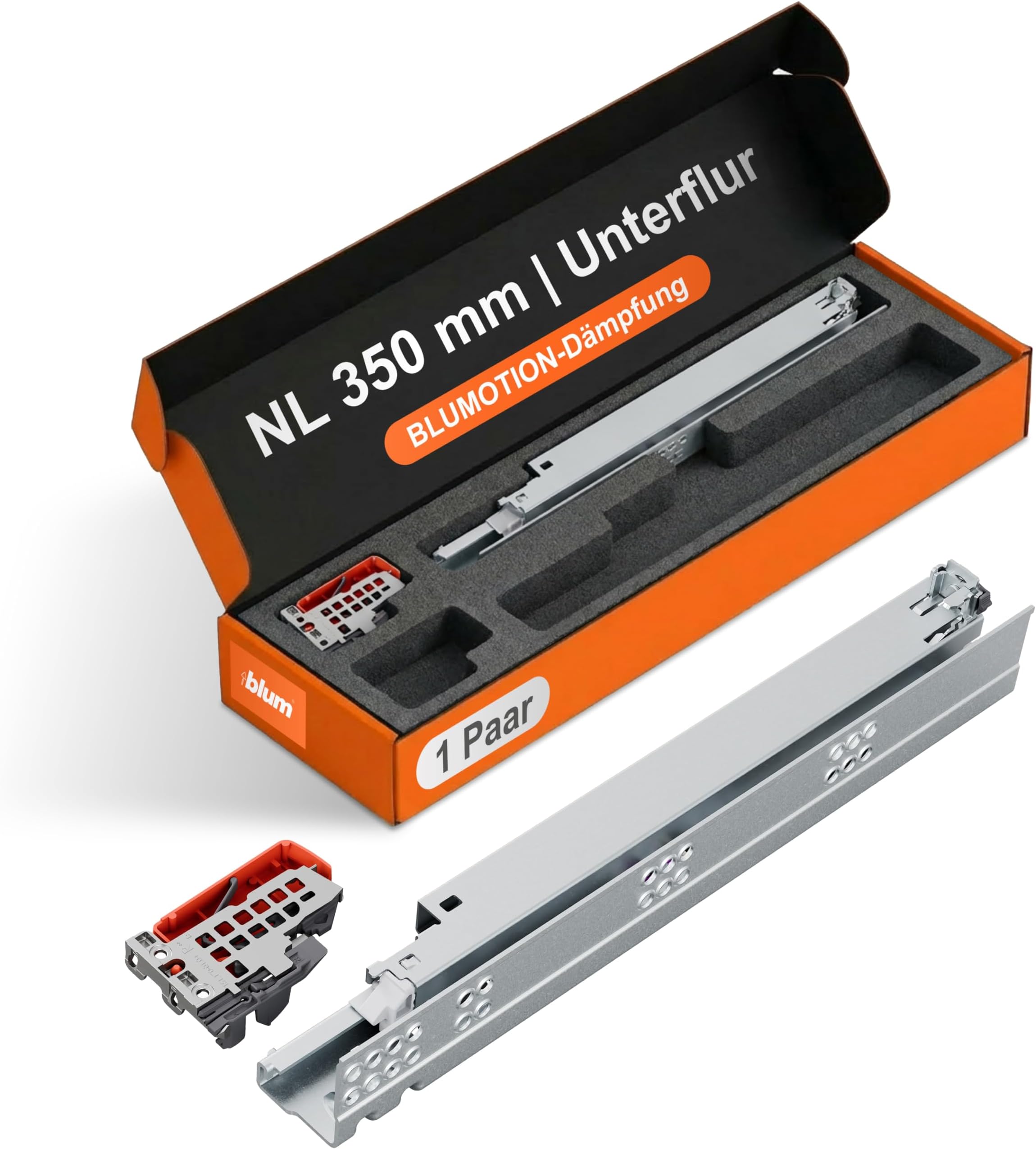 Tandem Drawer Pull-Out 350 mm Full Extension with Blumtion (= Soft Close); 1 Pair Including Coupling