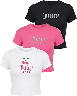 Juicy Couture Women's Cap Sleeve Crop Tops Short Sleeve Tshirts Workout Gym Casual Tees