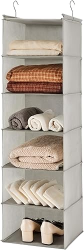 Miniatura 12 de MAX Houser Organizador colgante de armario de 6 niveles, estante colgante de tela con 2 ganchos resistentes para almacenamiento, plegable (beige)