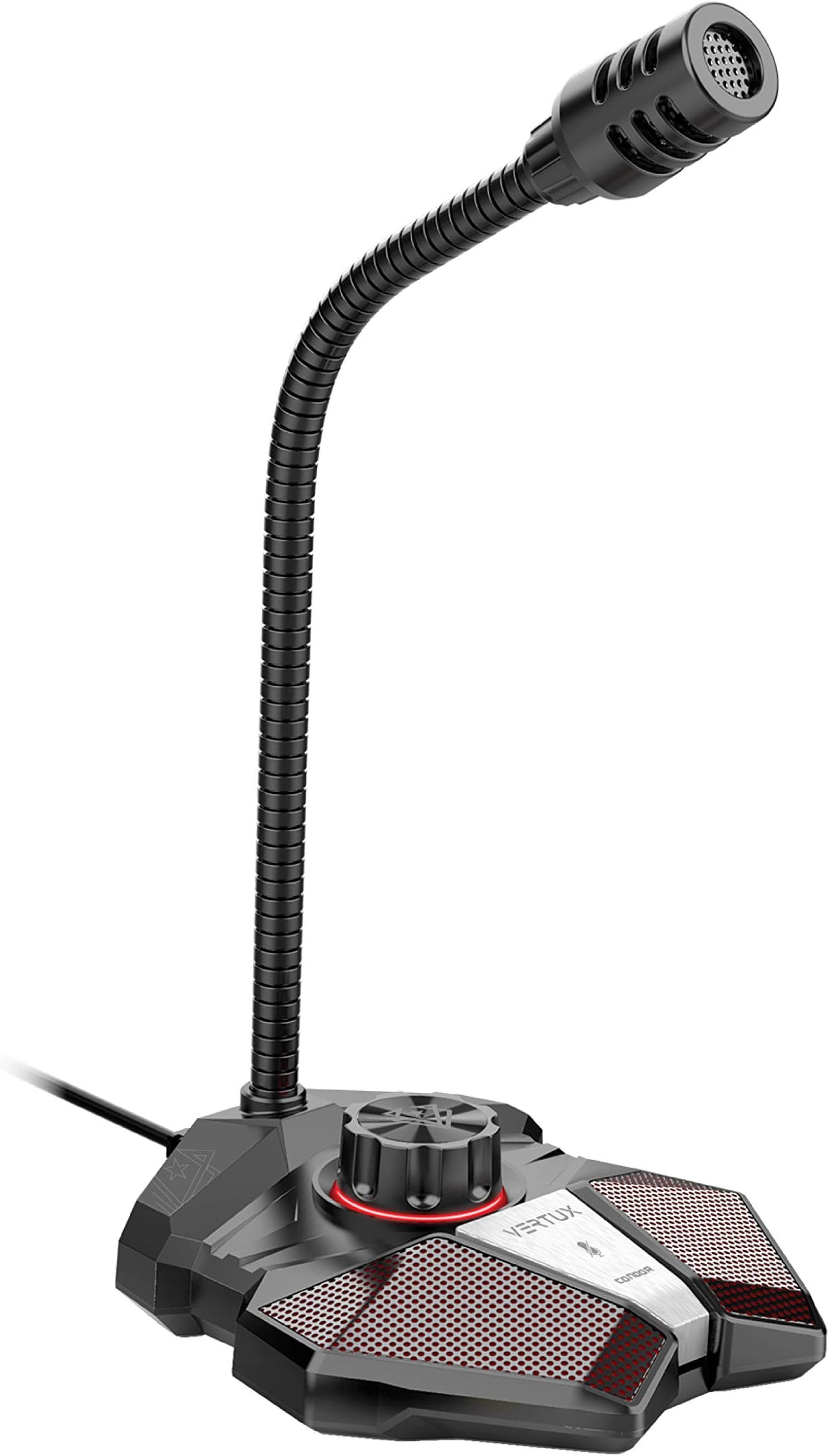 Vertux Gaming Microphone | High Sensitivity Mic | Volume Rocker | [2 Years-Warranty] Mic for Laptop & PC, Mac, On/Off Button | Flexible Mic | One-Touch Mute Button | Noise Reduction Filter-Black