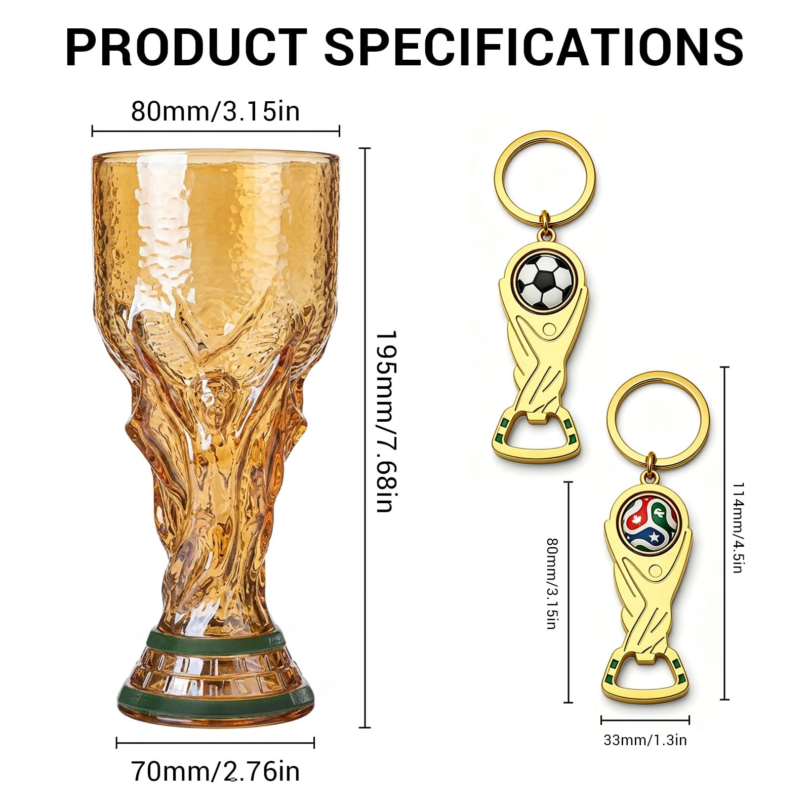 Chope à bière de football 500 ml avec 2 décapsuleurs porte-clés – Verre à bière design coupe à bière aspect métal avec poignée – Article de fan pour les fêtes publiques – Cadeau pour les fans de