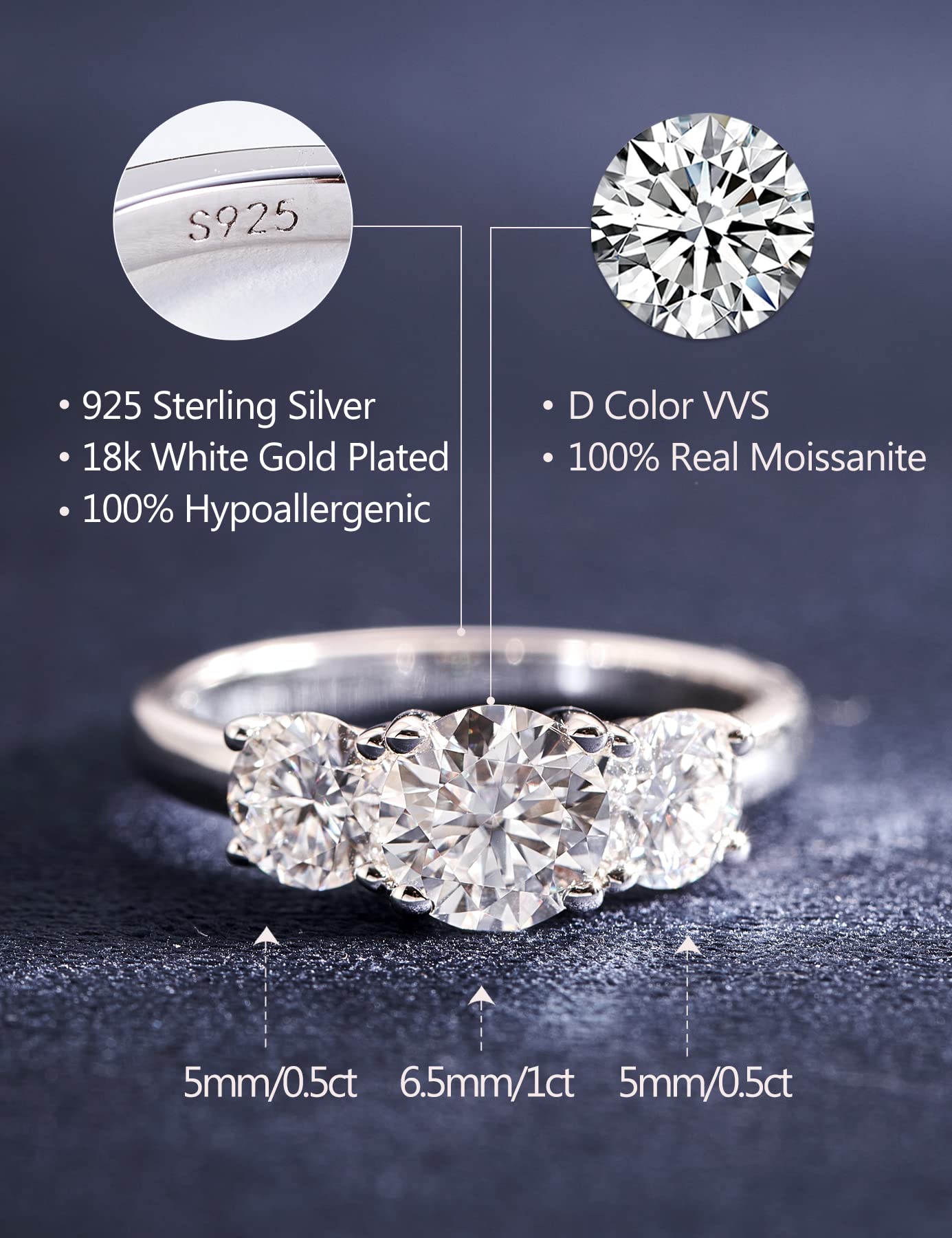 IMOLOVE Fedi nuziali in moissanite da donna in argento Sterling 925 placcato oro bianco 18 carati, 2 carati, colore D 2 carati, anelli di fidanzamento VVS1 con strass rotondi creati