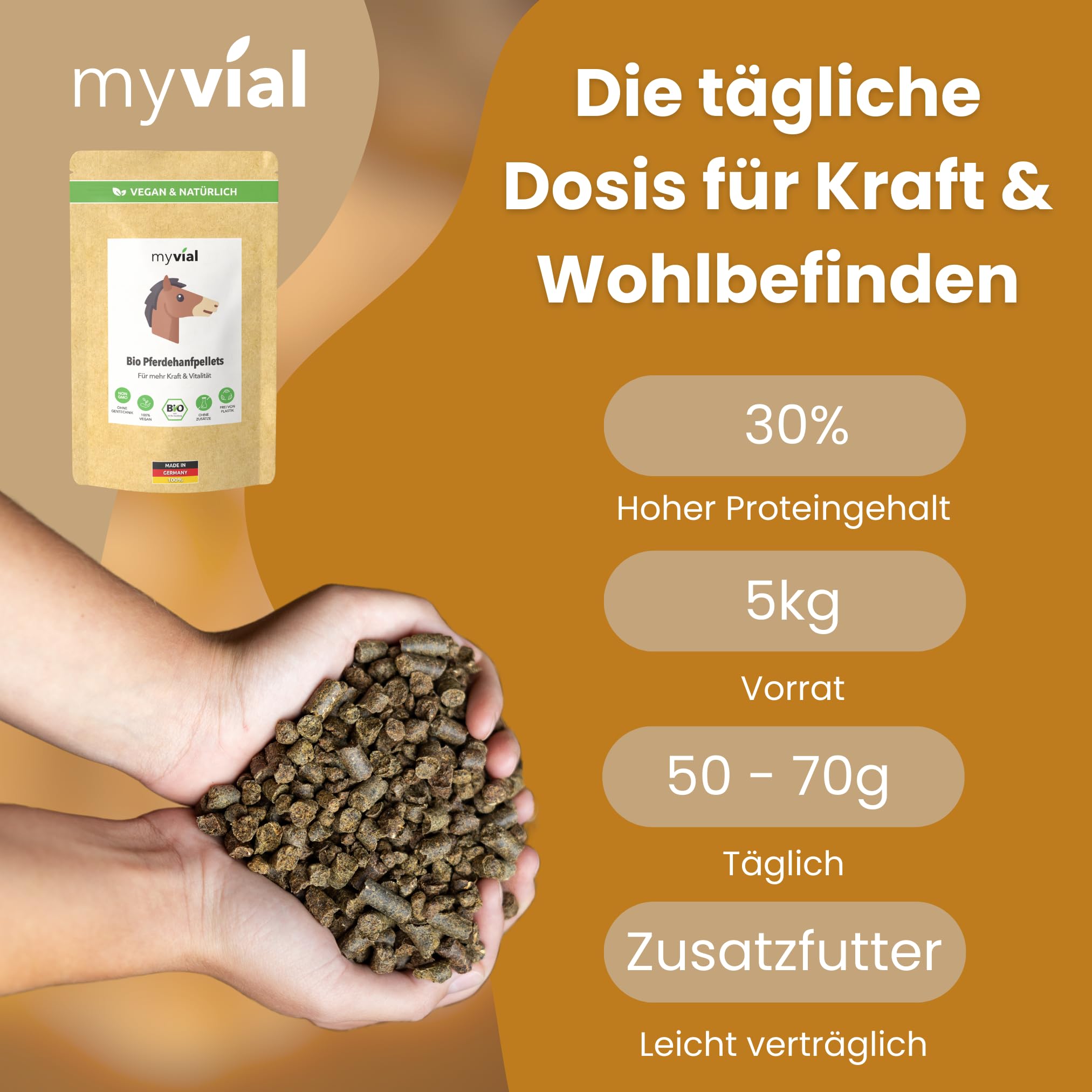 Mangime Per Cavalli In Canapa Biologica - Pellet 2.5 Kg, Ricco Di Proteine, Dalla Germania - Foto 3