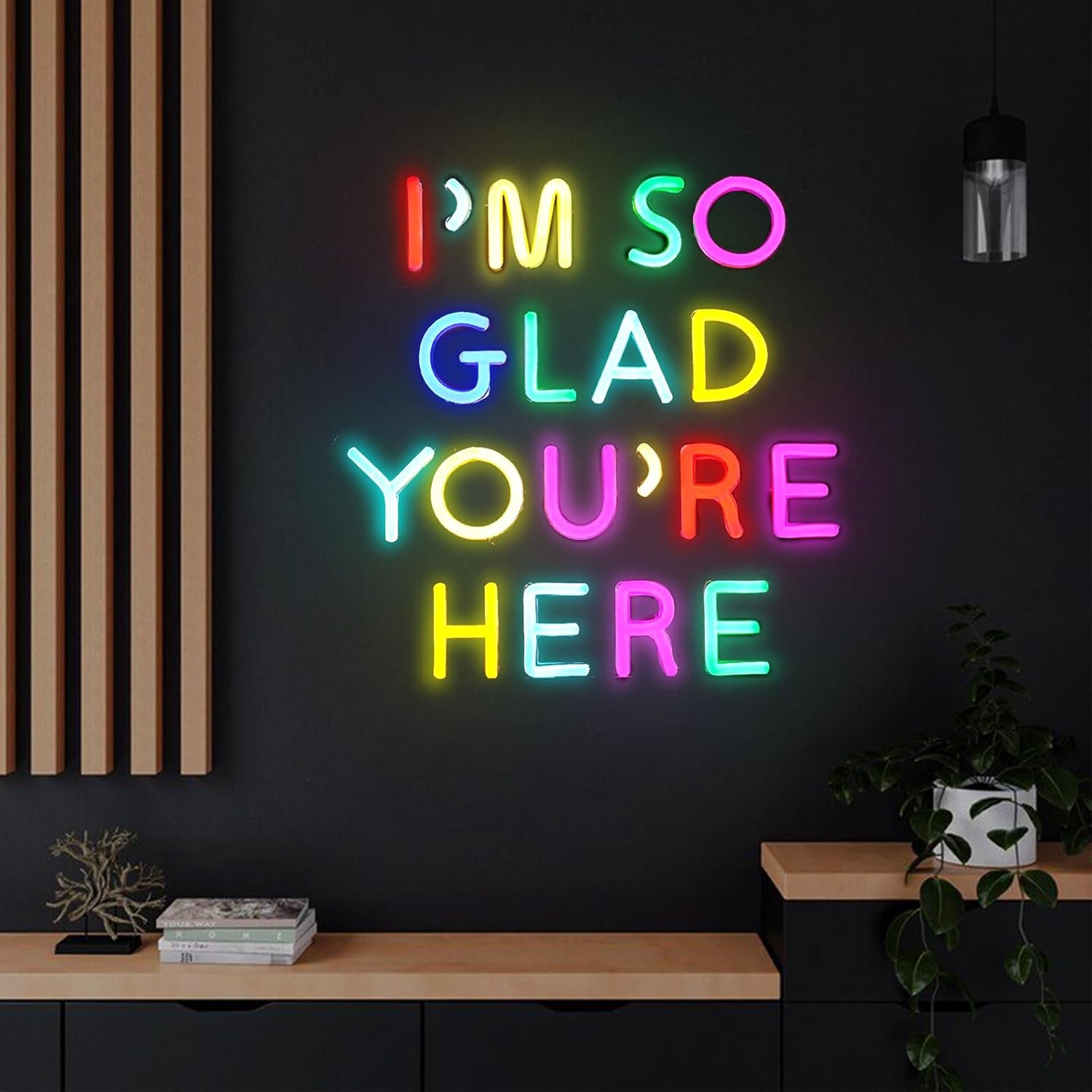 I’m So Glad You’re Here Neon Sign Led Hanging Motivational Quote Lights Signs Wall Art Decor for Classroom Office Home Room Gym School Decoration 20 inches