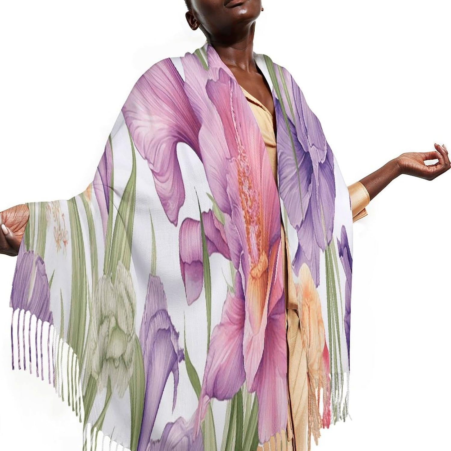 Hummingbirds Irises Flowers Scarf for Women Men Classic Fashion Blanket Scarves Soft Cashmere Feel Scarf Cold Weather Warm Long Shawl Winter Large Scarves Classic Blanket Scarfs Thick