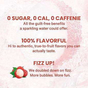 Chi Forest Lychee Sparkling Water Multipack, 0 Sugar 0 Calorie Fizzy Drinks with Real Fruit Juice, Refreshing Flavoured Carbonated Beverage, Healthy Water Alternative, 480ml, pk of 15, HALAL Certified