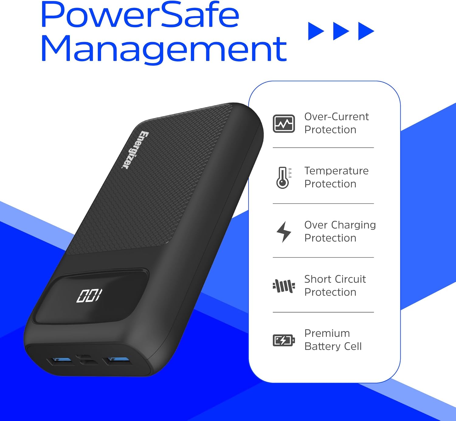 Energizer Power Bank 20000mAh - USB-C 20W Outputs Fast Charging Battery Pack, USB-A 18W with 4 Outputs & LCD Screen for Android/iPhone 15 16 Plus Pro Max/iPad Tablet and etc_UE20063PQ