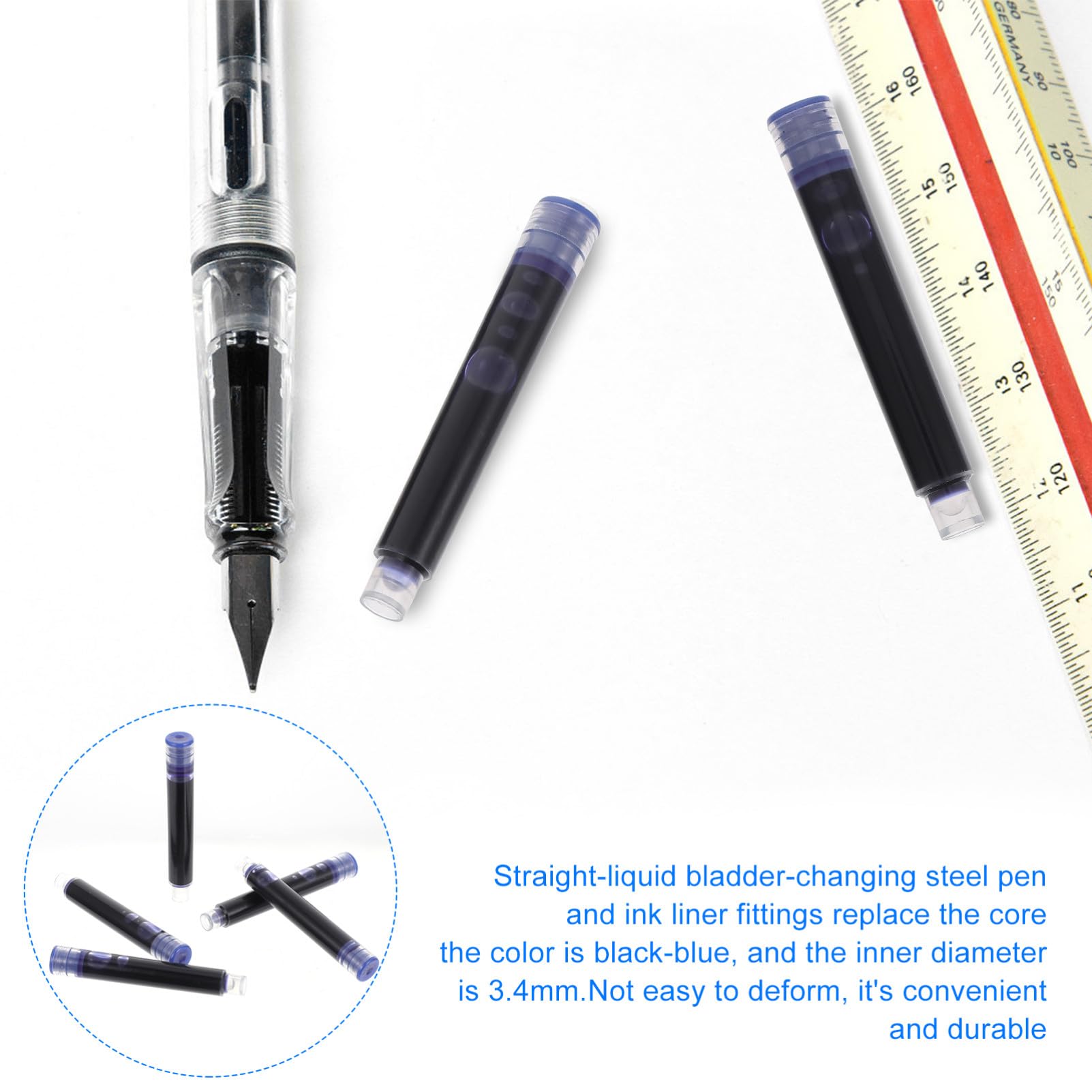 OSALADI 3 Ensembles Recharges Pour Stylos Plume Lot De Cartouches Encre Bleue Et Noire Pour Fournitures Scolaires Compatible Avec Stylo Plume Standard Accessoires Pratiques 100 Pièces * 3
