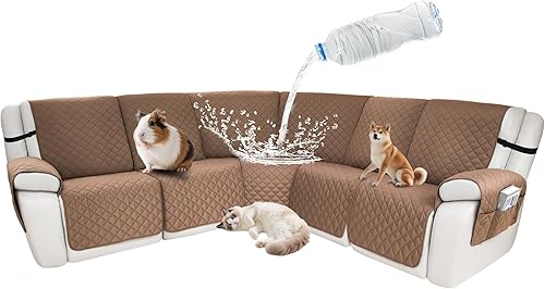 Miniatura 109 de Fundas impermeables para sofá reclinable seccional en forma de L, funda para sofá seccional reclinable de 7 piezas, antideslizante, lavable, juego