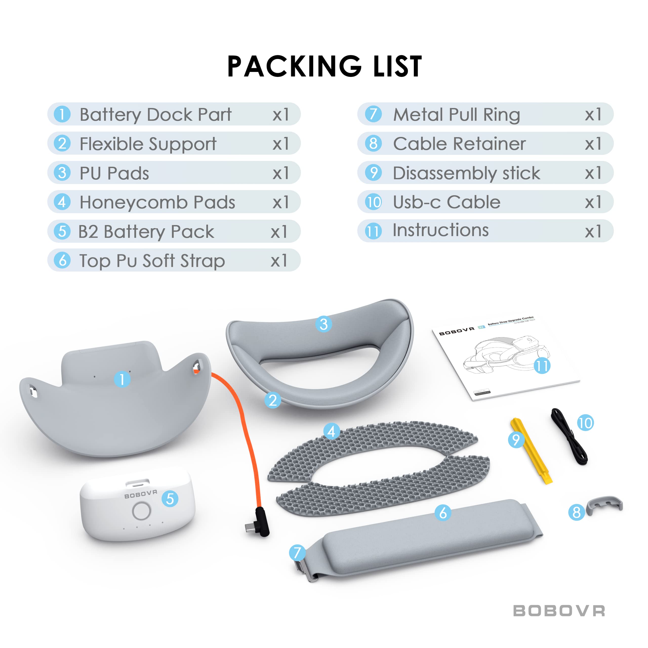 BOBOVR Sangle de Tête Améliorée avec Batterie - Compatible avec Les Accessoires Pico4, système d'alimentation à recirculation