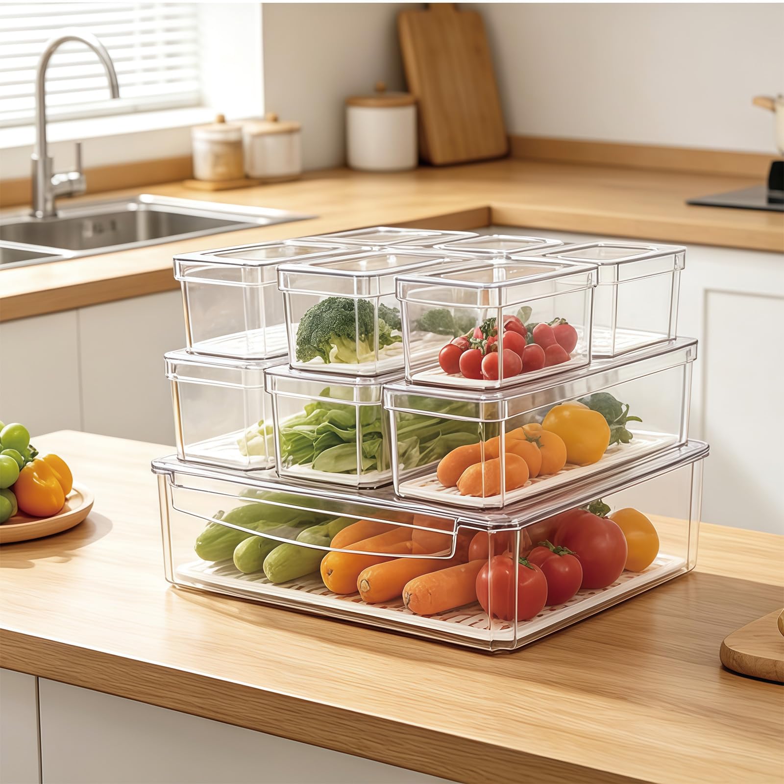 Lot de 10 boîtes de rangement empilables pour réfrigérateur avec couvercle, pour réfrigérateur, cuisine