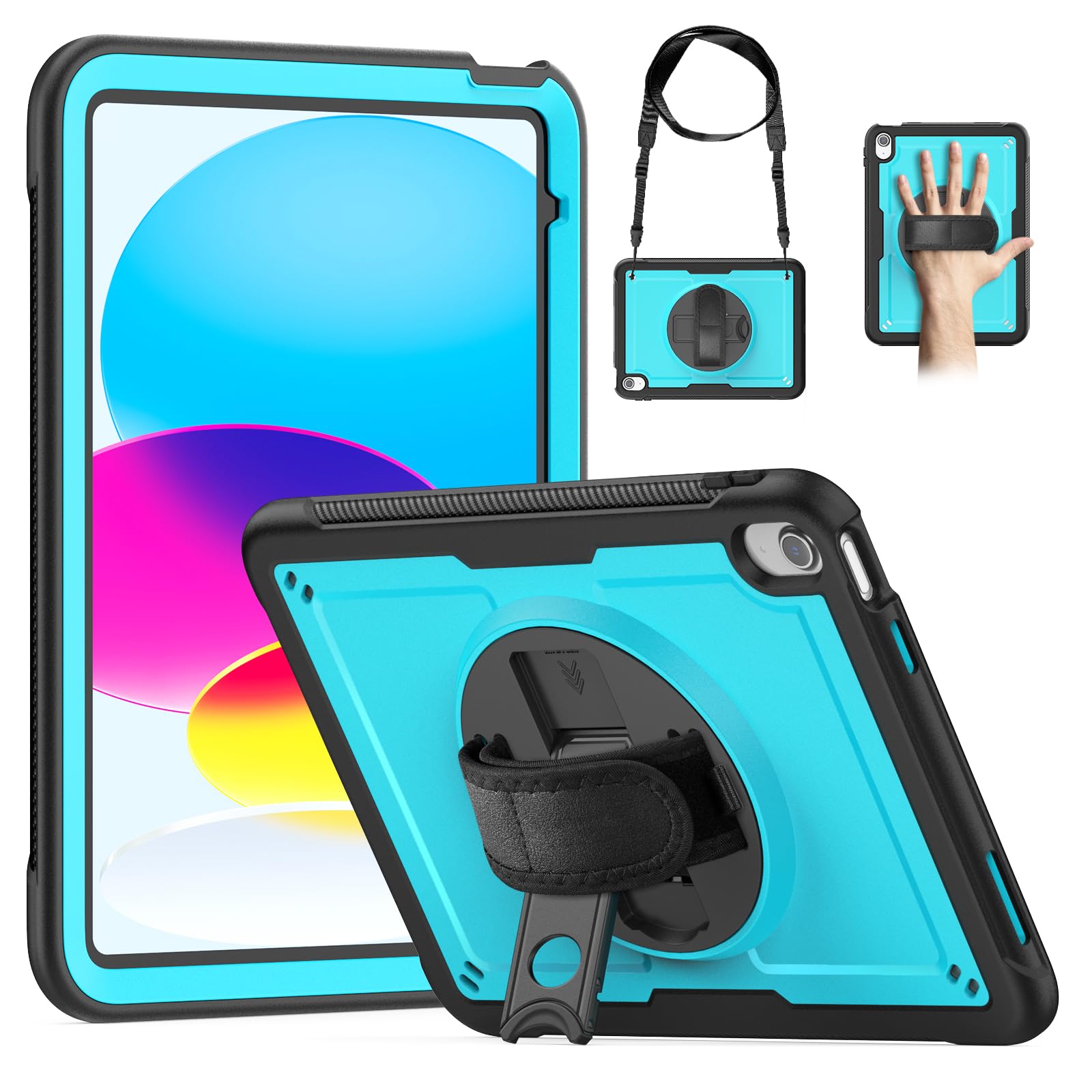 Coque iPad 11 2025 antichoc avec protège-écran et béquille rotative - 8