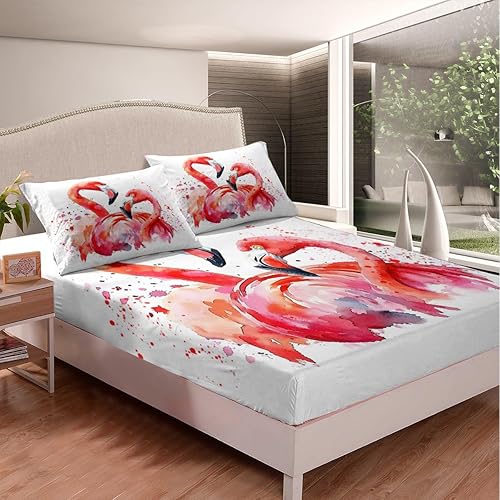 Miniatura 3 de Erosebridal Sábana bajera ajustable de 2 piezas para niños, diseño de flamencos rosados, decoración de animales tropicales, funda de cama tamaño