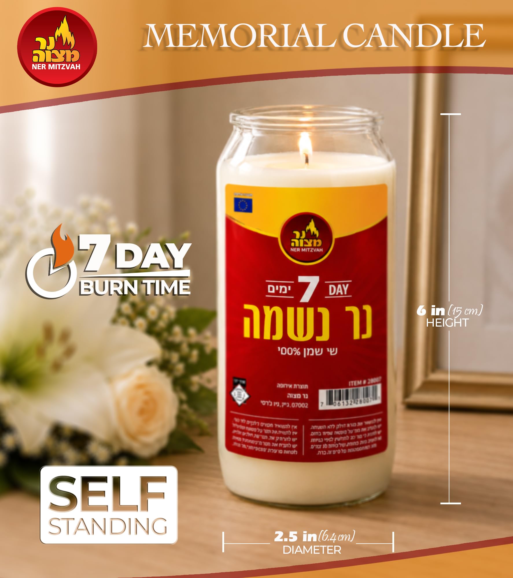 Ner Mitzvah - Świeca Yartzeit – 10 sztuk – koszerna świeca Yahrtzeit Memorial i Yom Kippur w plastikowym uchwycie
