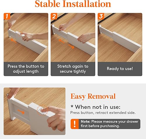 Miniatura 6 de Lifewit Paquete de 8 separadores de cajones de plástico de 4 pulgadas de alto, 13.5-22 pulgadas de alto, organizadores de cajones ajustables para