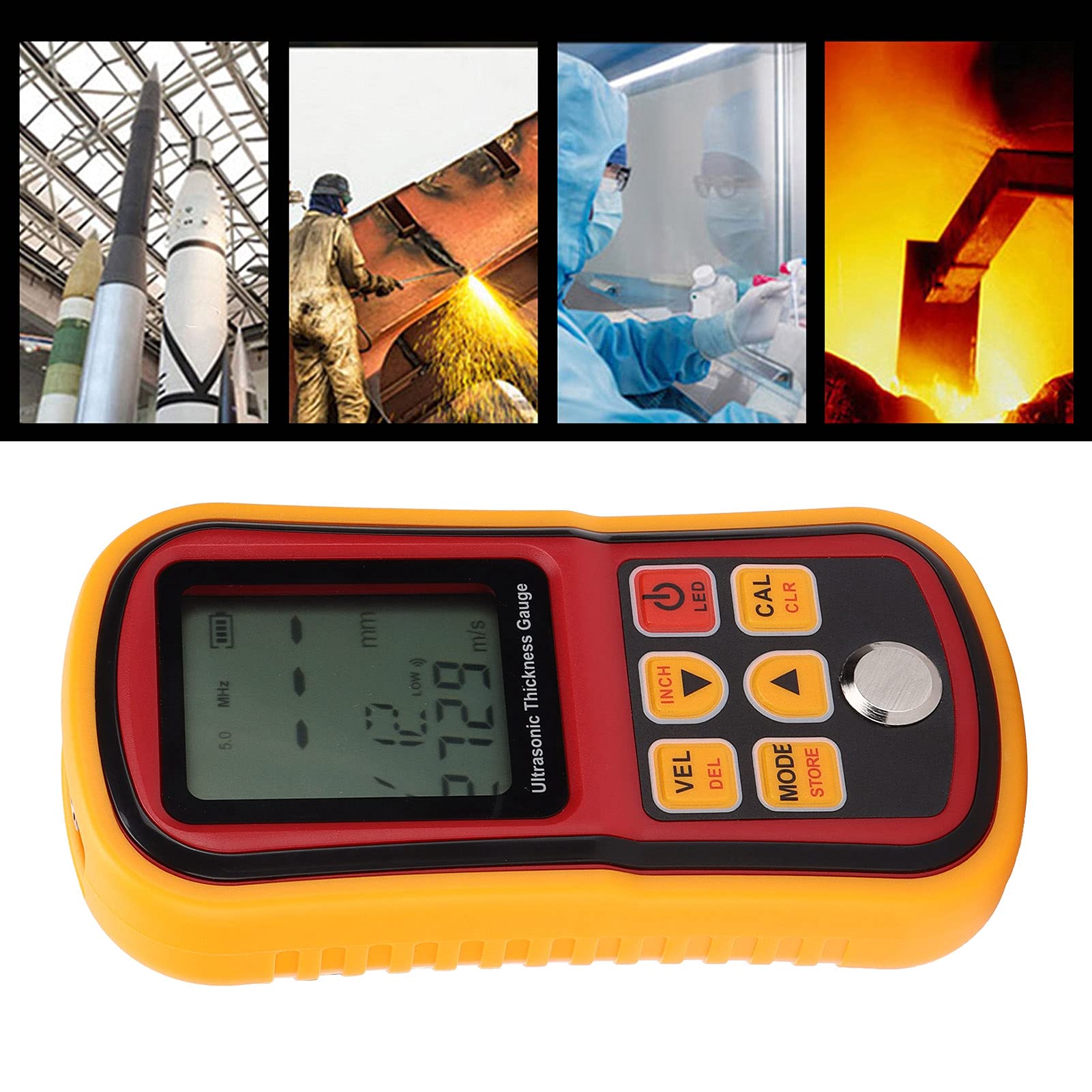 Socobeta Medidor de Espesor de Precisión Medidor de Espesor Ultrasónico Digital Pantalla LCD de 4 Dígitos para Medición de Cerámica de Plástico y Acero Metálico