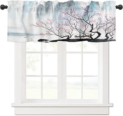 Amazon カフェカーテン おしゃれ 中華風 風景画 水墨画 遮像 Uvカット お風呂 小窓 出入り口 短い カーテン 間仕切り目隠し 半窓カーテン キッチン ボーダー 洗面所 居間 喫茶店 1枚 幅137cm X 丈45cm カフェカーテン オンライン通販