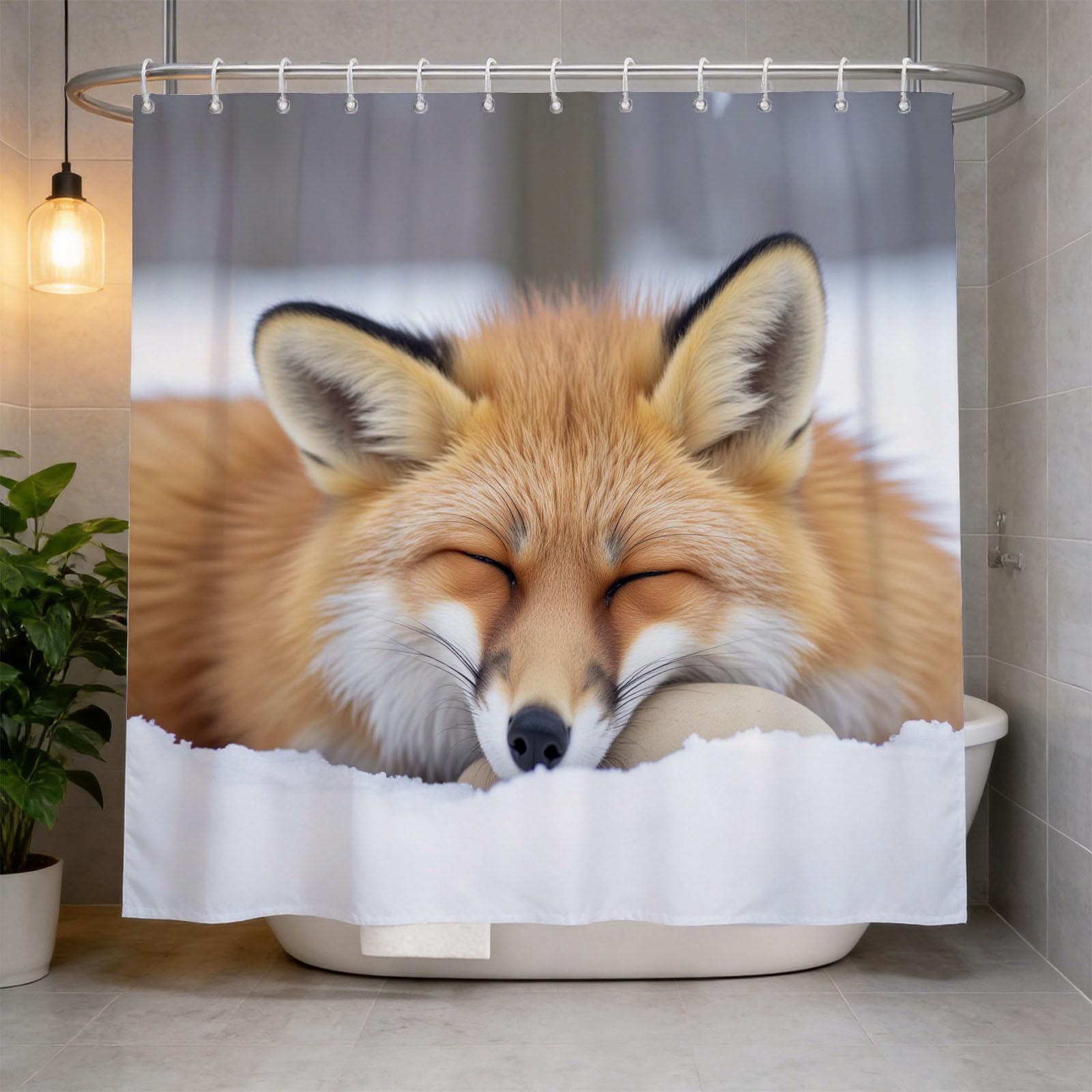 Hongduo 3D Fox Shower Curtain for Stalls Bathtubs Snow Woodland Bathroom Decor Shower Curtain Set Polyester Fabric Waterproof 180x200cm/71X79 Inch with Hooks
