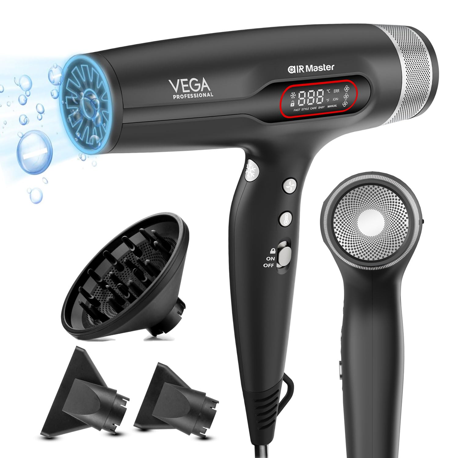 VEGA PROFESSIONAL Airmaster 2400W BLDC Hair Dryer, 70000 RPM, 10X Longer Lifespan, 5 Pre-Set & 7 Manual Mode,2X Faster Drying, 3X Higher Airflow & Reverse Cleaning Technology (VPPHD-14)-image-7