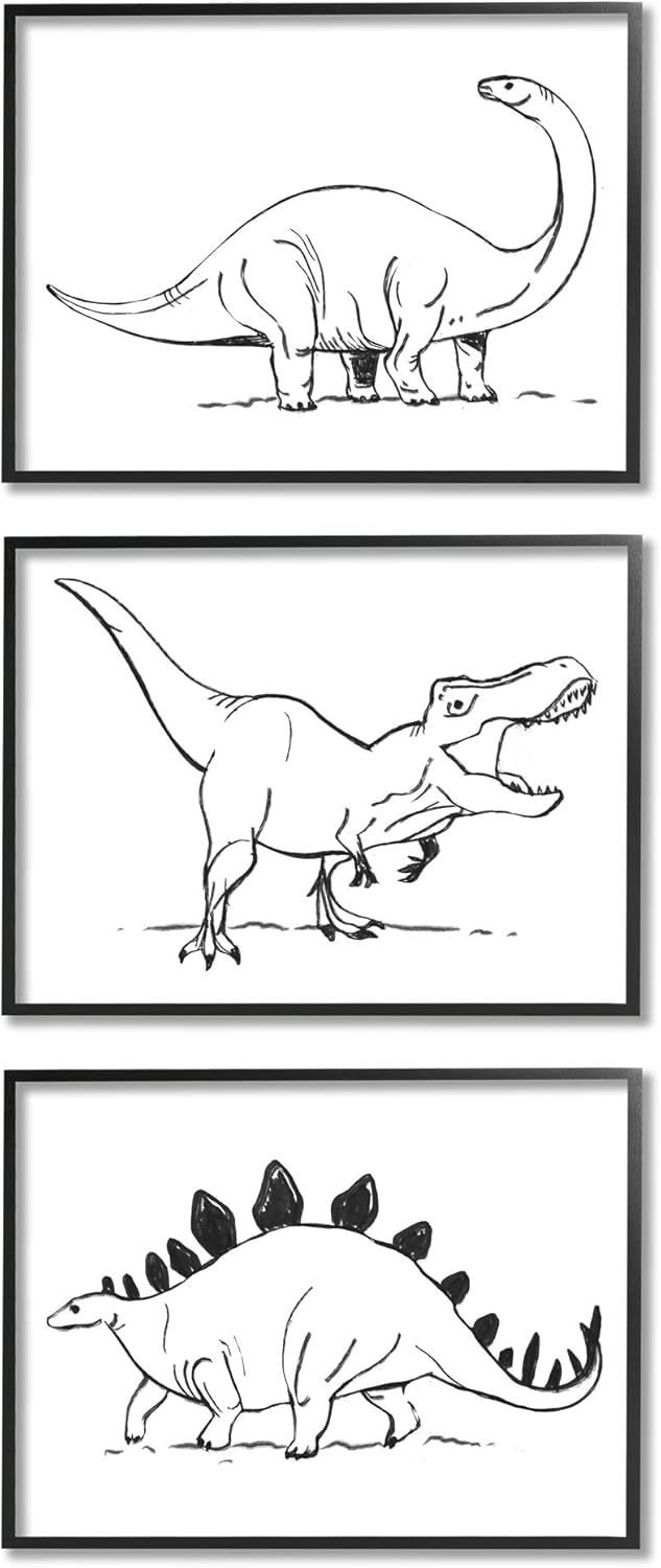 Stupell Industries Dinosaurs Marching Line Drawing Minimal Black White