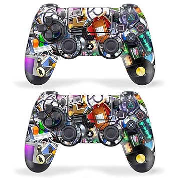 Techfit Pack of 2 Skin for Sony Playstation 4 , PS4 Slim , PS4 Pro DualShock Remote Wireless Controller - Lens Sticker Bomb