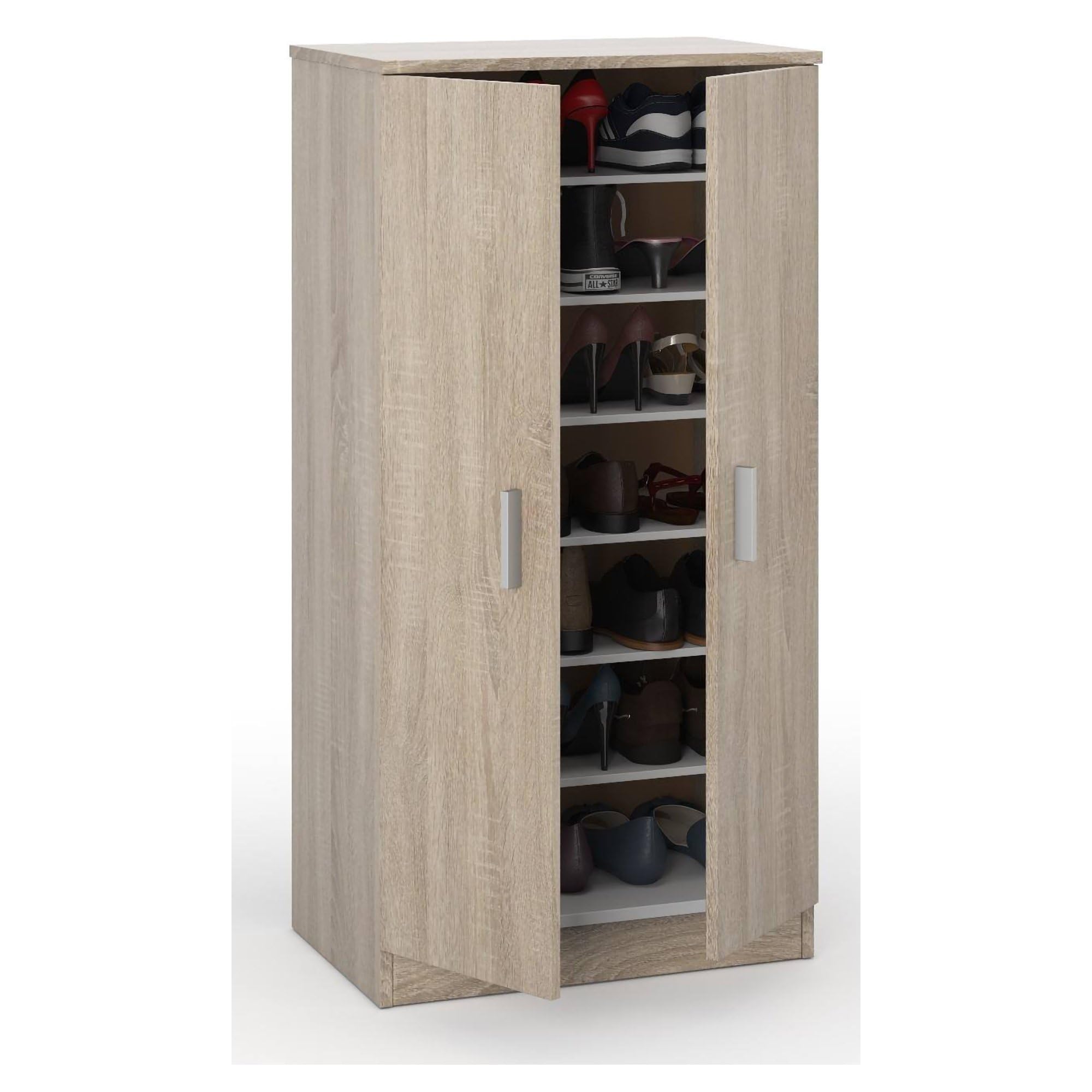 Dmora - Armadio scarpiera 2 Ante + 7 Scomparti Legno Rovere cm. 108 x 55 x 36, UNICO