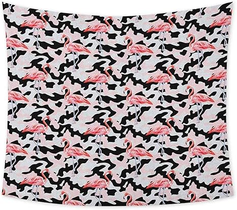 Amazon Co Jp 寝室のカモ壁のタペストリー水彩ピンクフラミンゴプリント迷彩背景 自然インスピレーションルーム装飾十代の女の子のための暗い珊瑚淡いピンクブラック 150x100cm ホーム キッチン