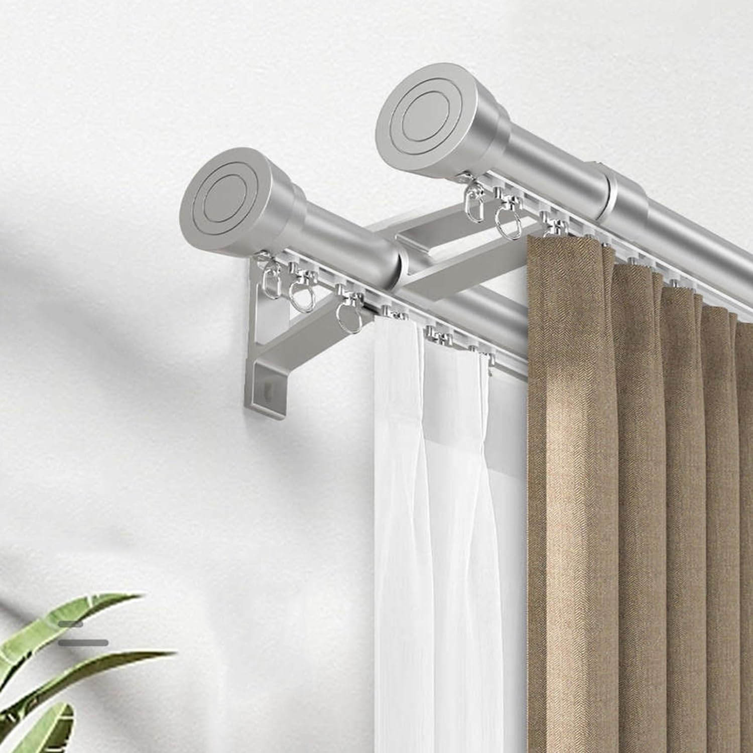 Heavy-Duty Black Aluminum Double Curtain Rods 1m-6m Wall-Mounted Drapery Track for Sliding Curtains - 3.6m Ideal for Home Decor and Window Treatment.