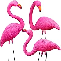 JOYIN 3-Pack Large Pink Flamingo Lawn Ornaments - 20in Tall Durable Yard Stakes with Rust-Proof Rubber-Coated Metal Legs for Garden, Luau Party Decor