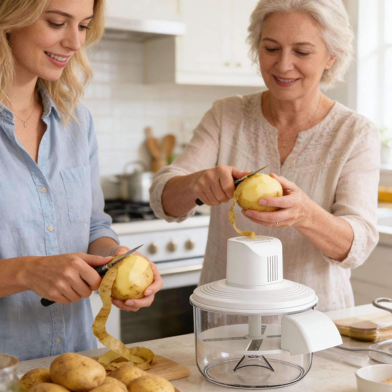 Pelador Eléctrico Inalámbrico, Eliminador Automático de Piel de Frutas y Verduras, Pelador de Ajos y Patatas Recargable for Cocina Casera | White