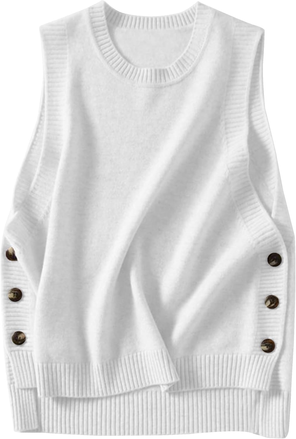 HangNiFang Women's Round Neck Sleeveless Pullover Ribbed Knit Sweater Vest Top