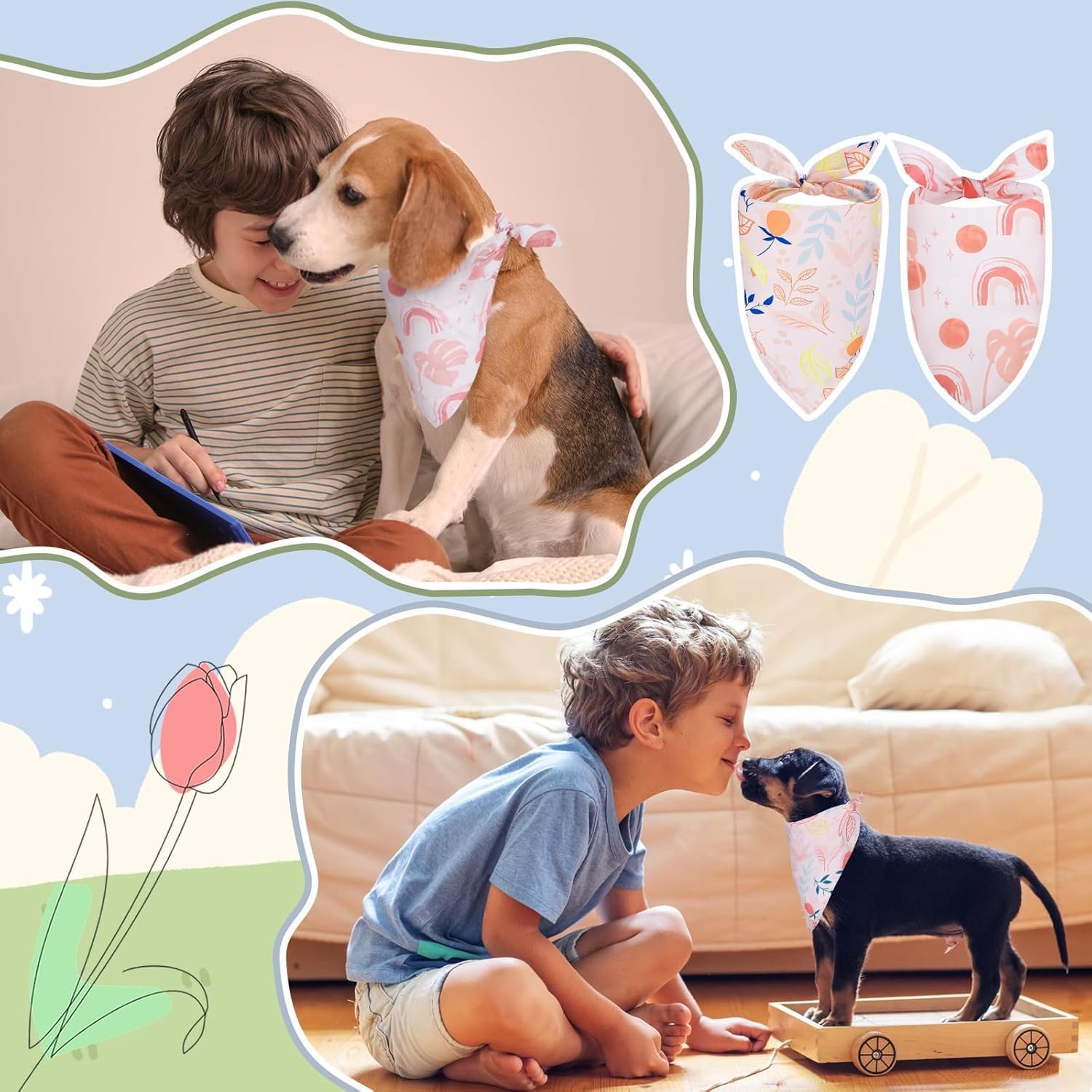 50 Pack Dog Bandanas Bulk Summer Spring Flower Dog Bandanas Pet Costume Dog Outfit Holiday Washable Scarf Pets Triangle Head Scarfs Bandanas Puppy Floral Dog Bibs for Girl and Boy