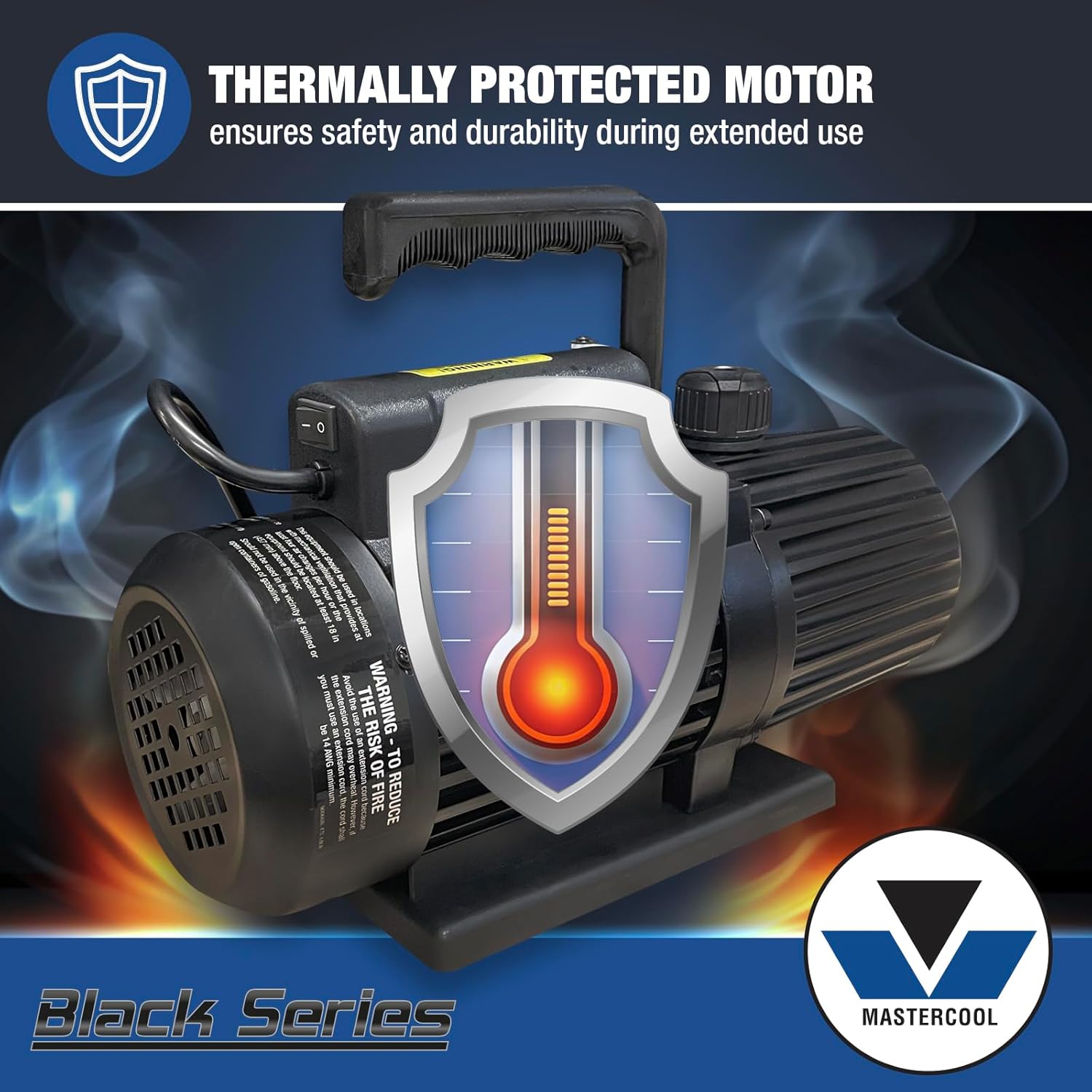 Mastercool 90066-BL Black Series 6 CFM Single Stage Vacuum Pump with Thermally Protected Motor, High-Volume Fan, and Oil Drain Valve - 110/120V, 60Hz