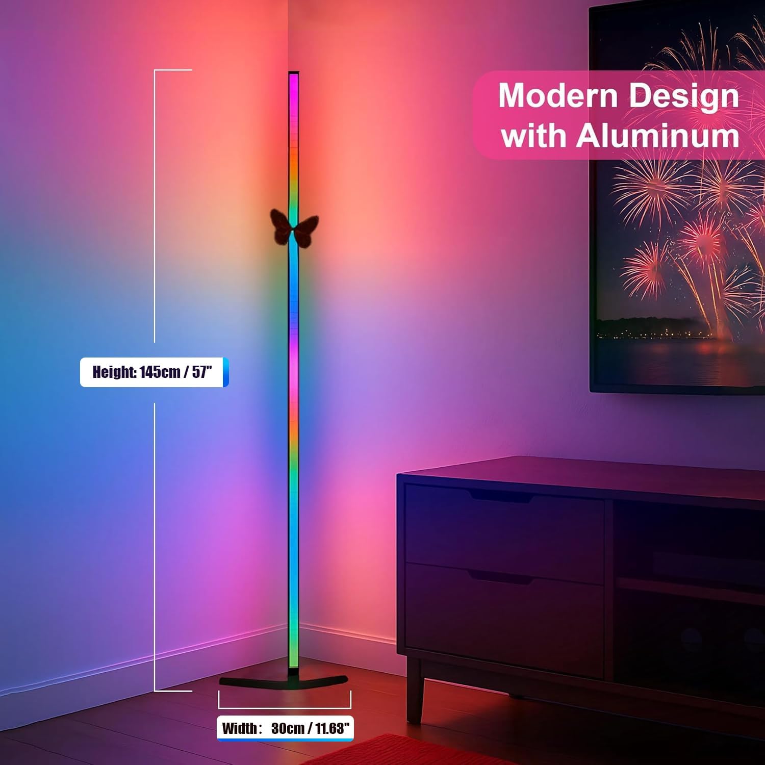2 Pack Corner Floor Lamp – 57'' Tall RGB Lamp Modern Mood Lighting with 88 LEDs, Bluetooth App Control, and Sturdy Base for Effortless Setup