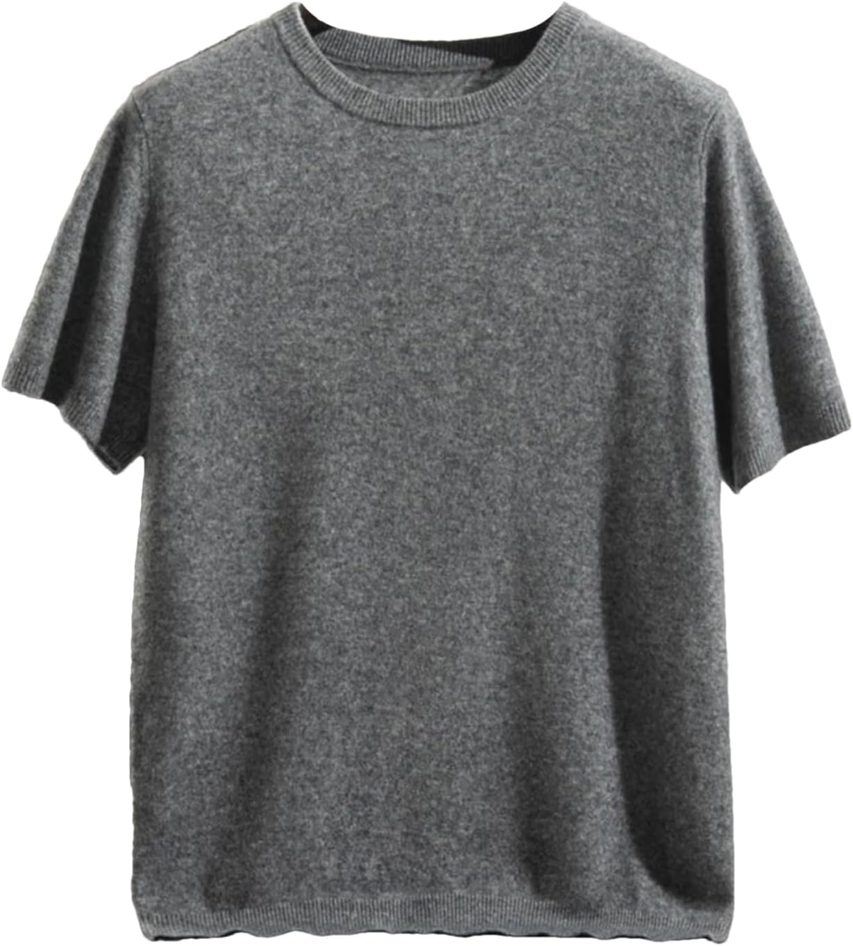 Alloaone Men's Round Neck Wool Short Sleeved Pullover Solid Texture Knit Shirt