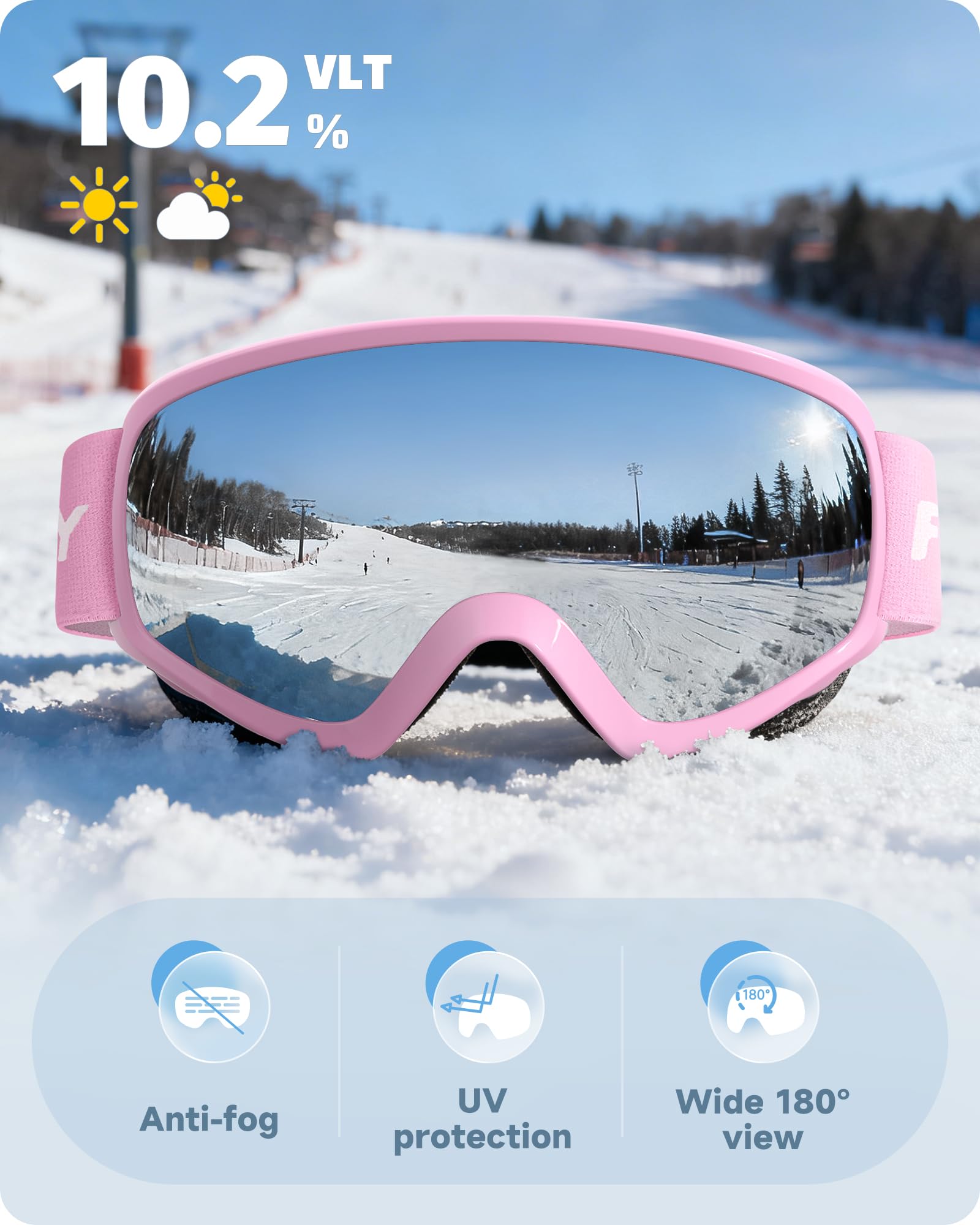 Findway Maschera da Sci Bambino 5~16 Anni Occhiali da Sci Maschera Sci Bambino Occhiali Sci OTG per Ragazzo Ragazza Anti UV Anti Nebbia Compatibile con Casco per Sci Snowboard Sport Invernali