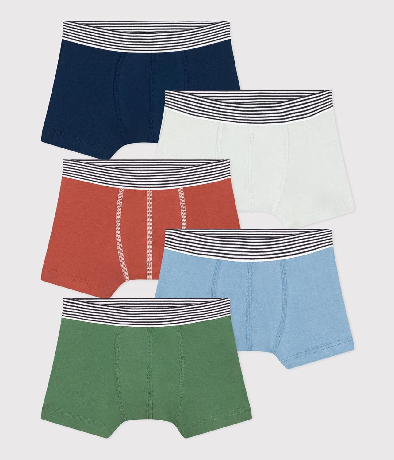 Petit Bateau BOYS' SOLID COTTON BOXER SHORTS - 5-PACK SIZES 2-12 YEARS