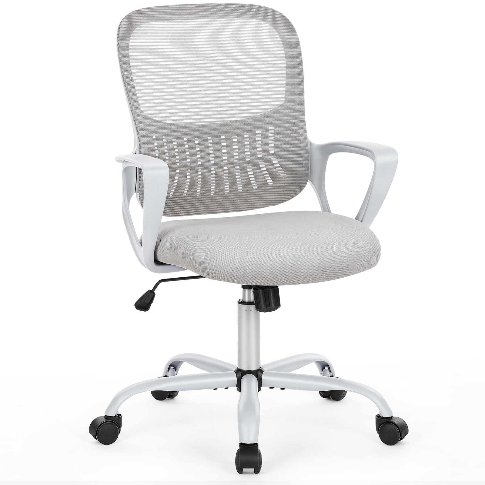 Sweetcrispy Bürostuhl Ergonomisch scrivania con Supporto Lombare, braccioli Regolabili, Sedia Girevole, Adatta per Ufficio e Camera da Letto (Nero), Metallo, Grigio, Fester Handlauf