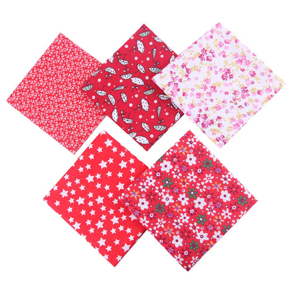 Camelliass Red Floral Cotton Fabric Squares 20" X 20" (50Cm X 50Cm) 5Pcs, Fabric Patchwork Craft, Quilting Squares Bundles,Cotton Fabric For Patchwork Diy Sewing Scrapbooking